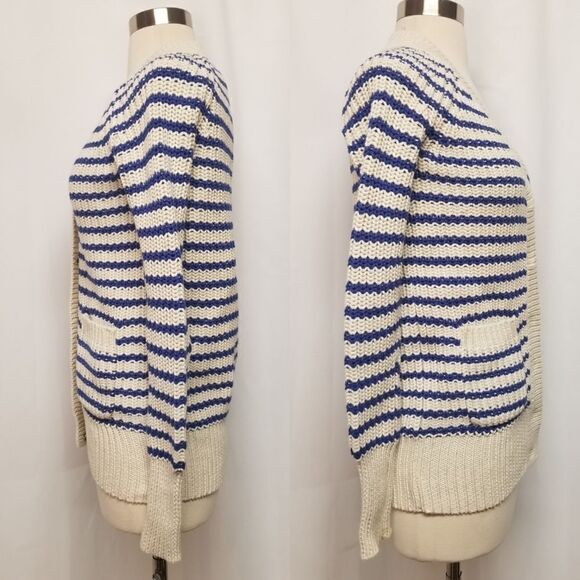 J Crew Ripplestitch Sweater Cardigan Button Down Cotton Blue Striped Chunky XXS - Picture 4 of 10